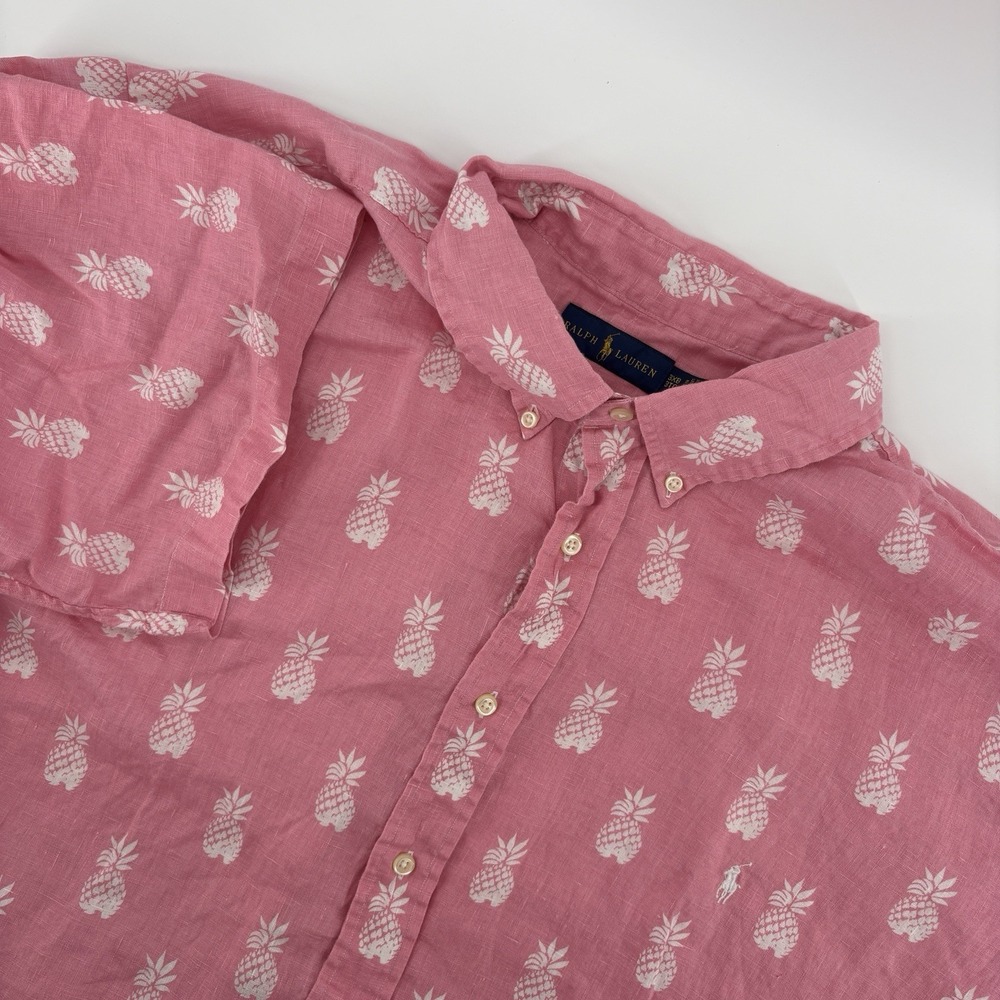 Polo Ralph Lauren Shirt Mens 3XLB Big Tall Pink Linen Pineapple AOP Hawaiian